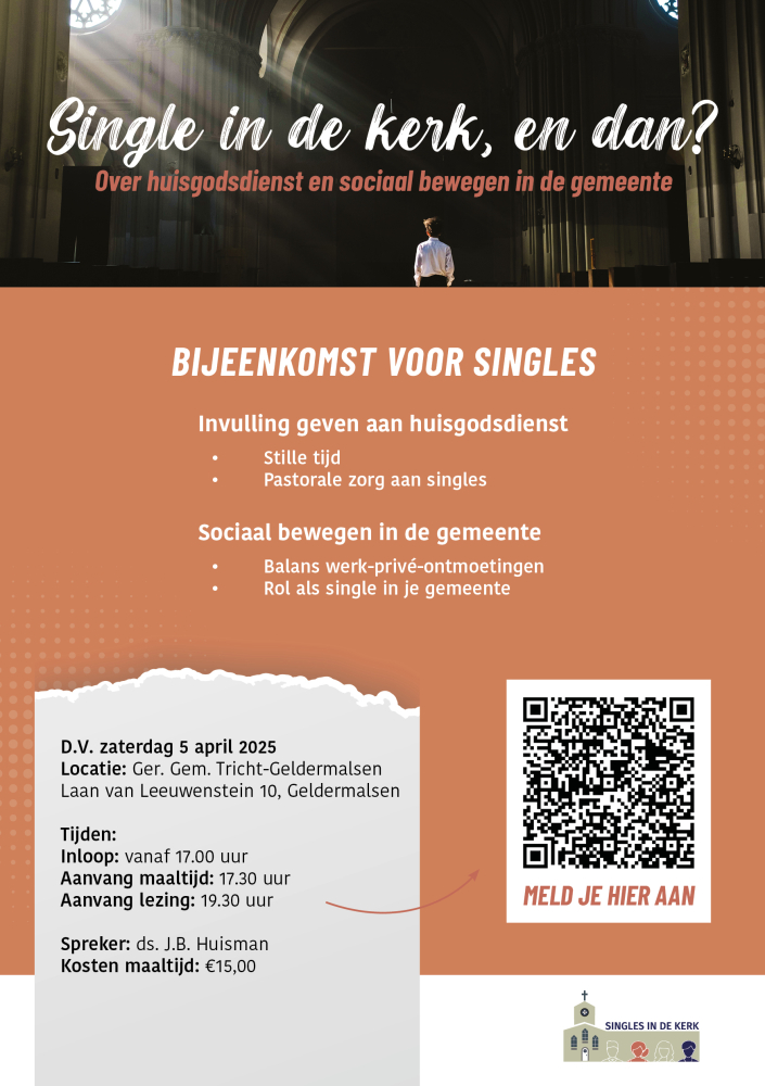 Flyer bijeenkomst Singles in de kerk op 5 april 2025 
